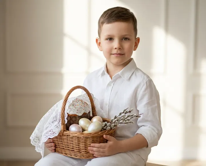 Мальчик с пасхальной корзинкой