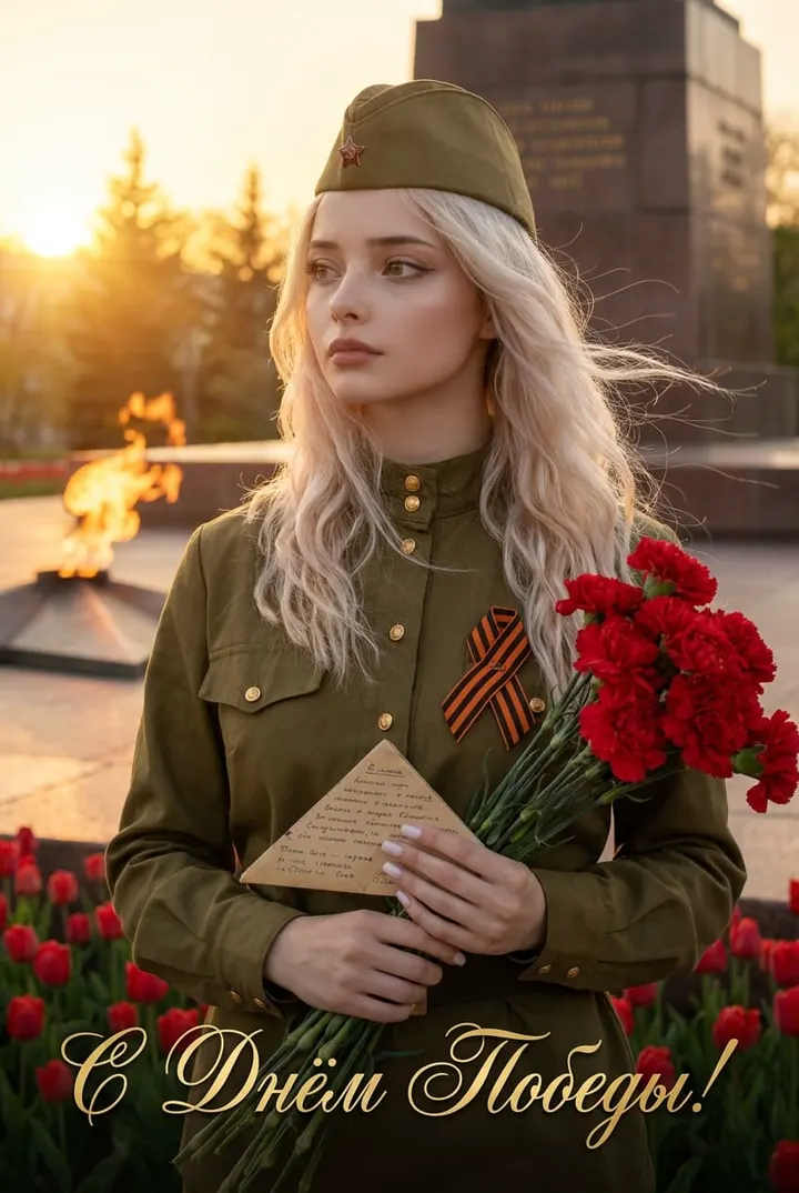 Женщина в военной форме 9 мая