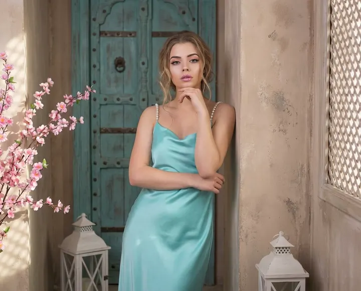 Женщина в платье цвета Тиффани