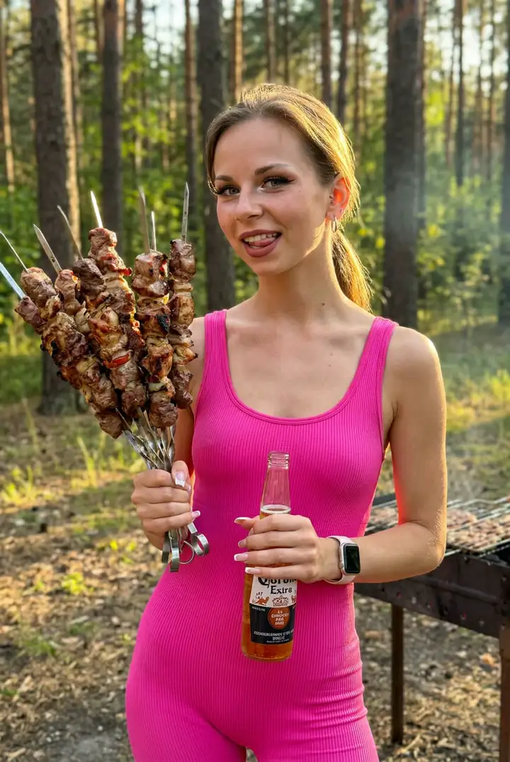 Девушка с букетом из шашлыка