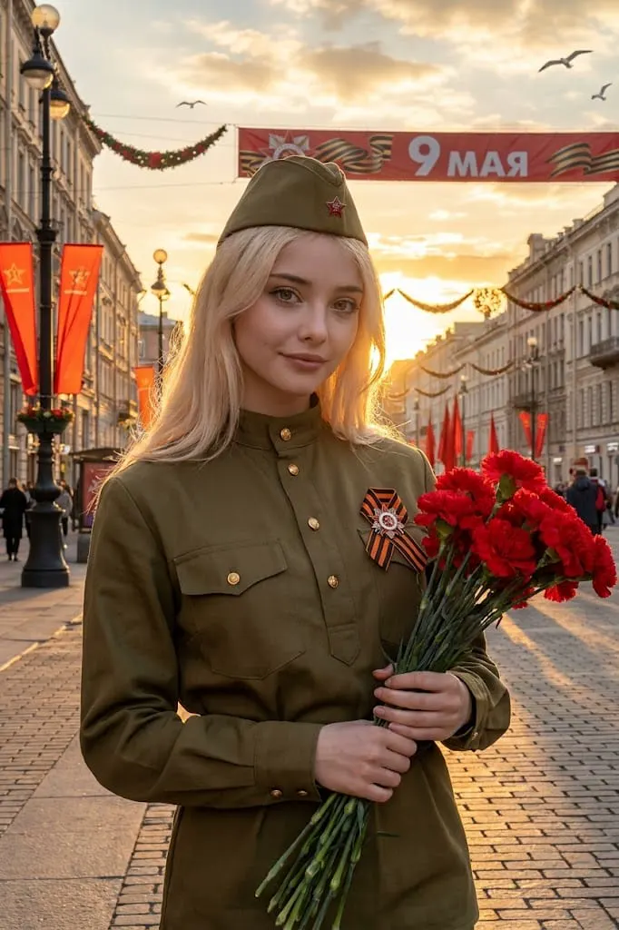 Женщина в военной форме 9 мая