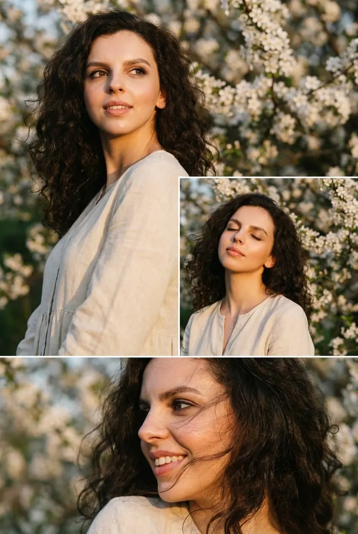 Коллаж у цветущего дерева