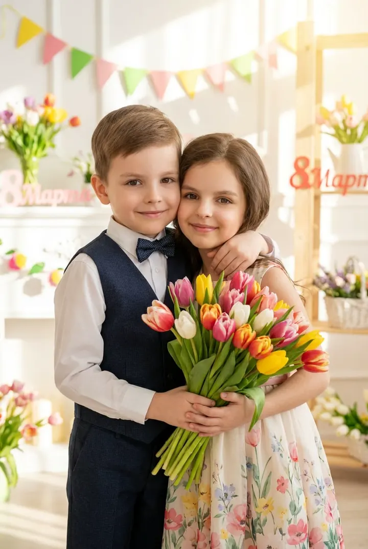 Дети с цветами 8 марта