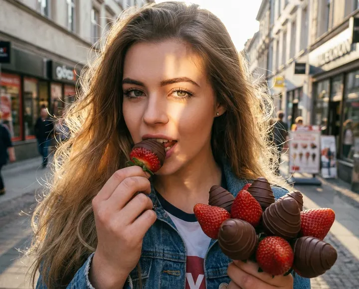 Девушка с клубникой в шоколаде