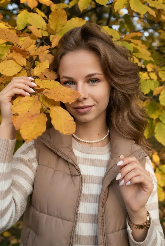Теплое осеннее селфи с листьями