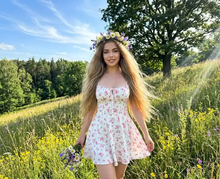 Девушка на цветочном лугу
