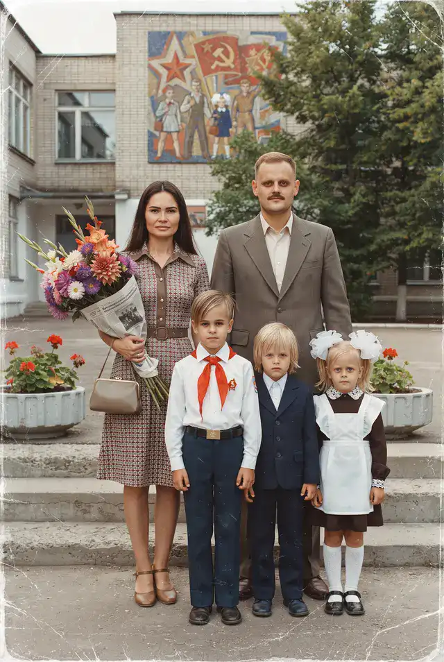 Советская семейная фотография у школы