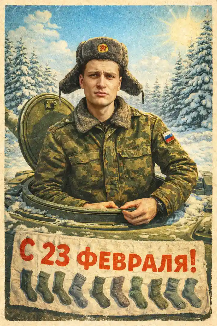 Открытка защитнику в советском стиле