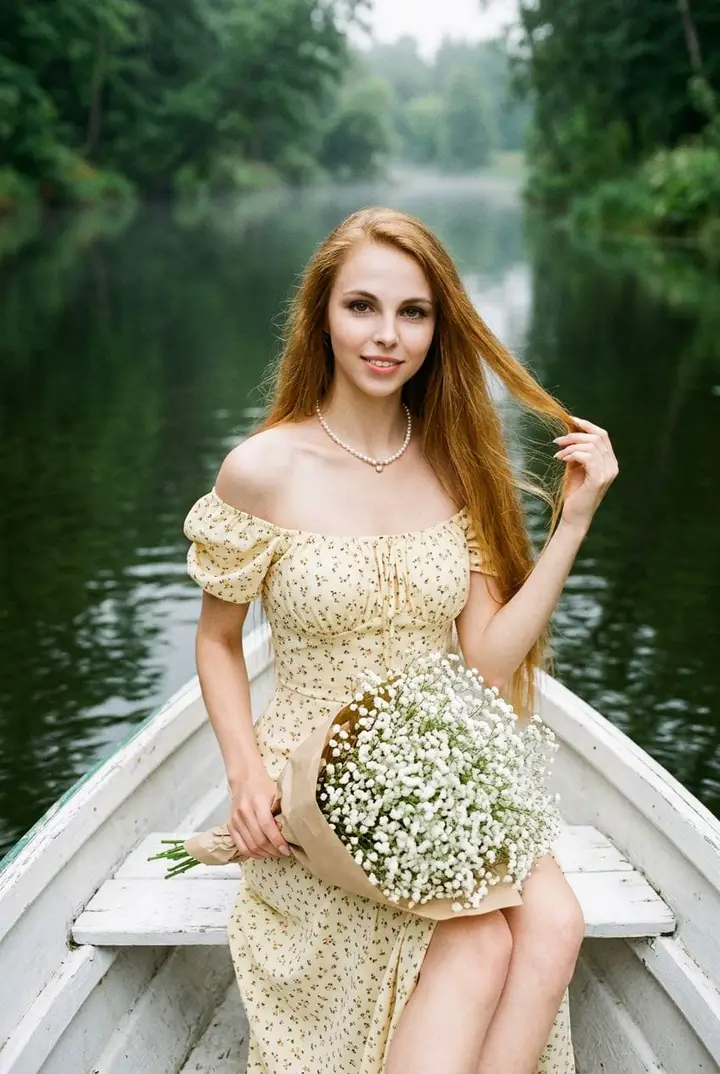 Женщина в лодке cottagecore
