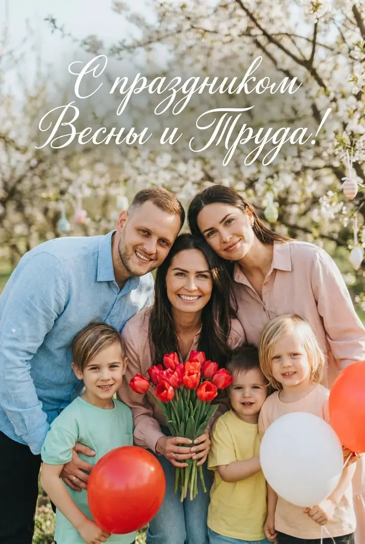Открытка к 1 мая с семьей