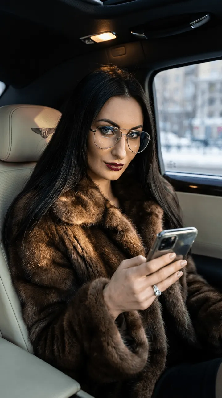 Не меняя внешности женщины с фото, кадр в роскошном салоне