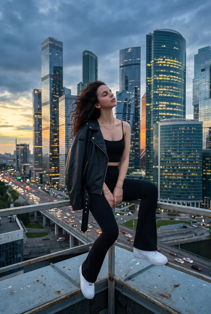 Девушка на крыше Москва-Сити