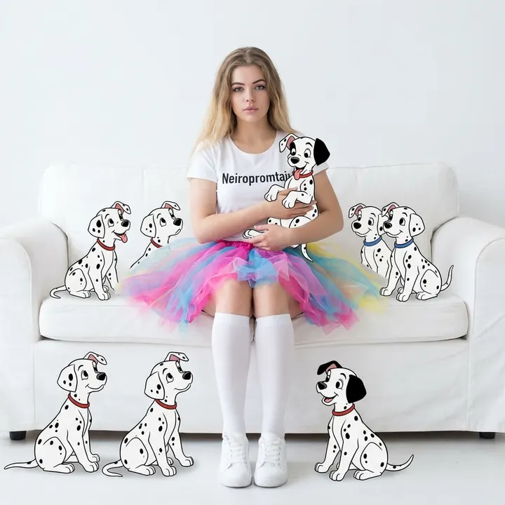 Девушка и щенки далматинцы