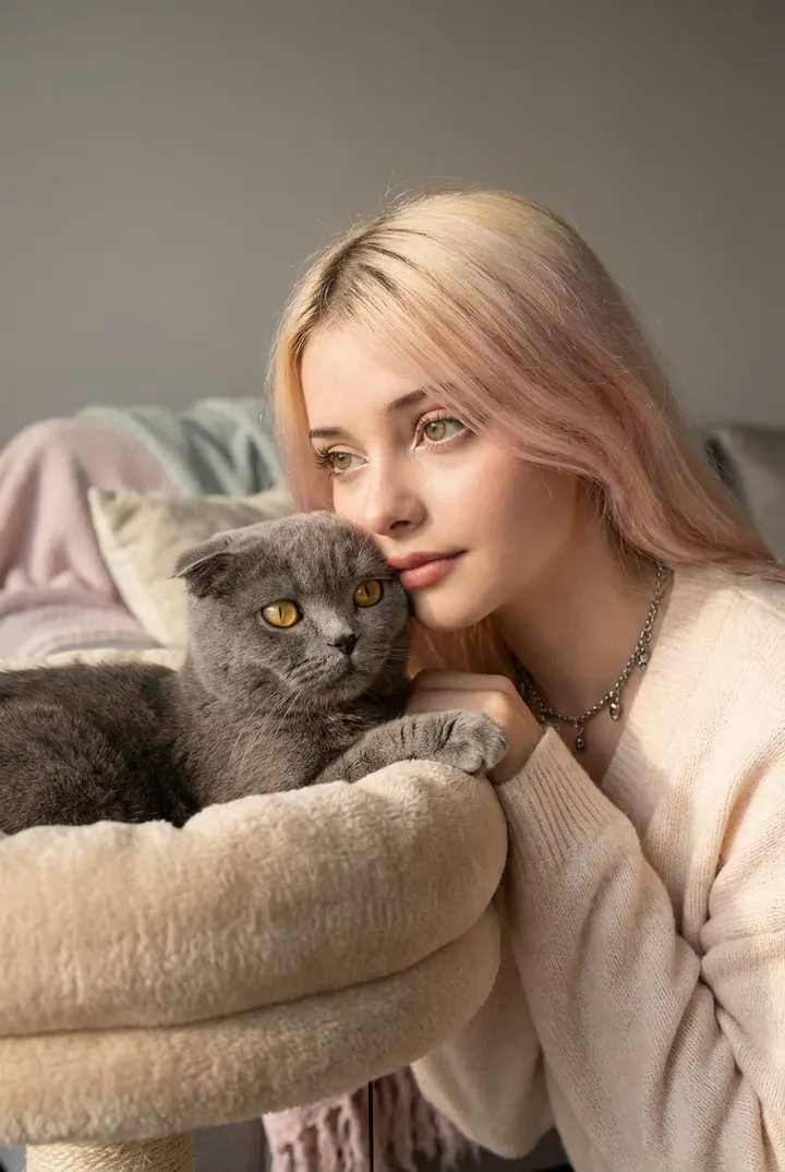 Уютный домашний портрет с кошкой