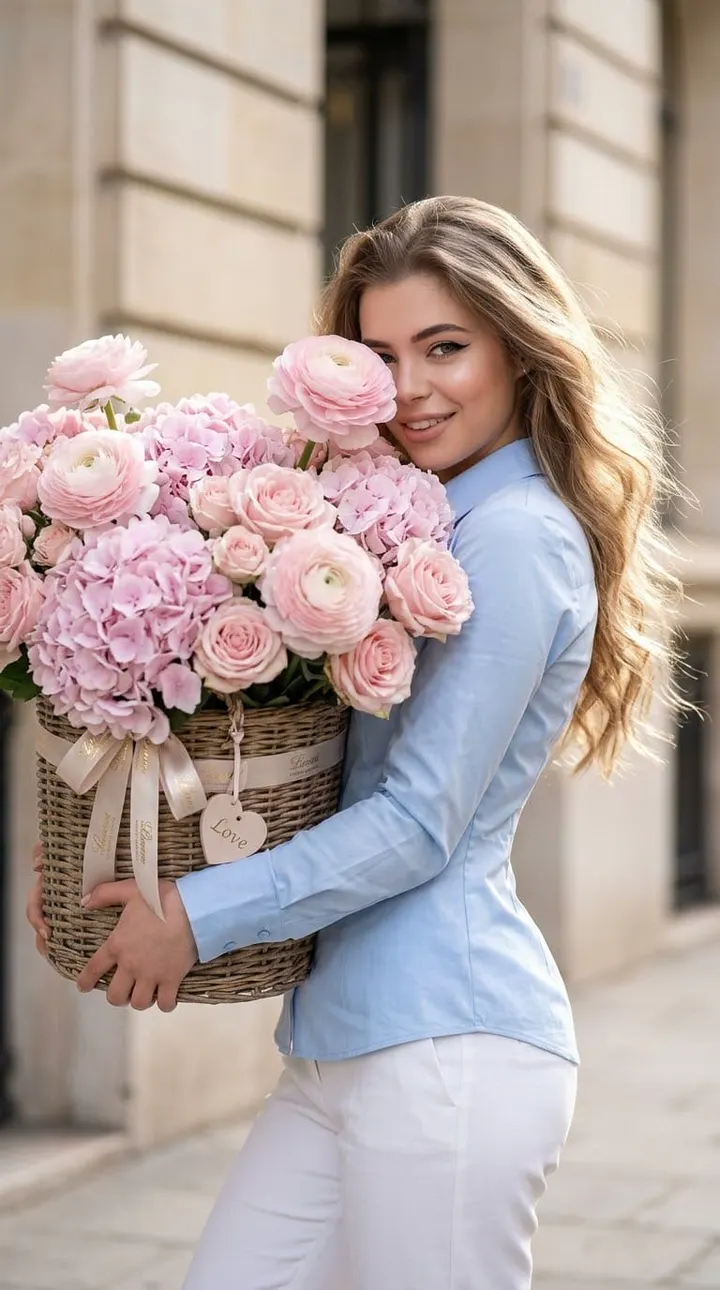 Эдиториал с пышным букетом ранункулюсов