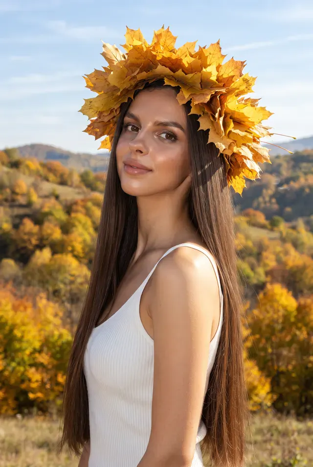 Женщина в осеннем венке