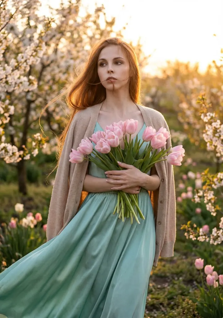 Женщина в весеннем саду