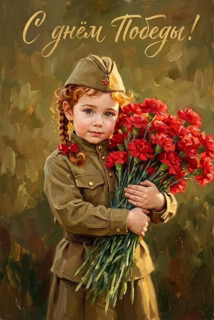 Девочка в военной форме живопись