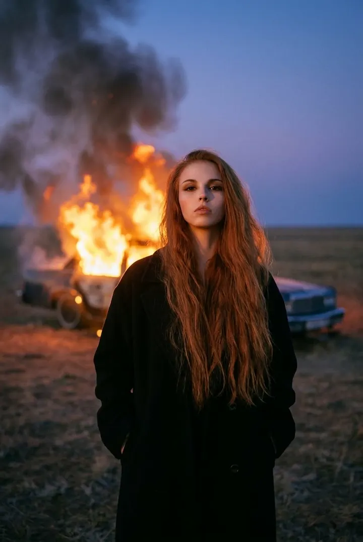 Портрет в степи на фоне огня