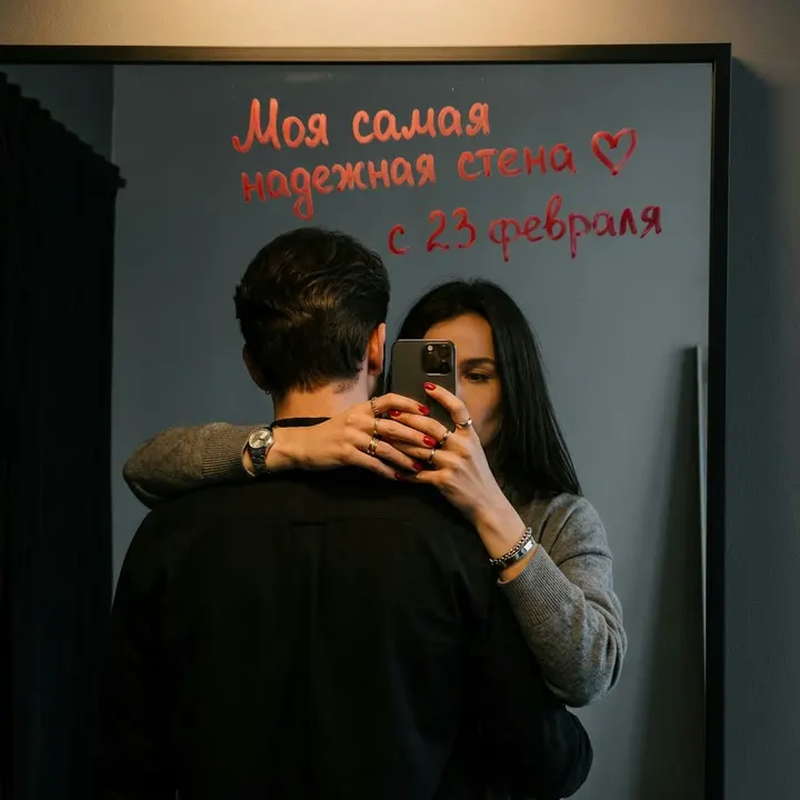 Зеркальное селфи пары в лофте
