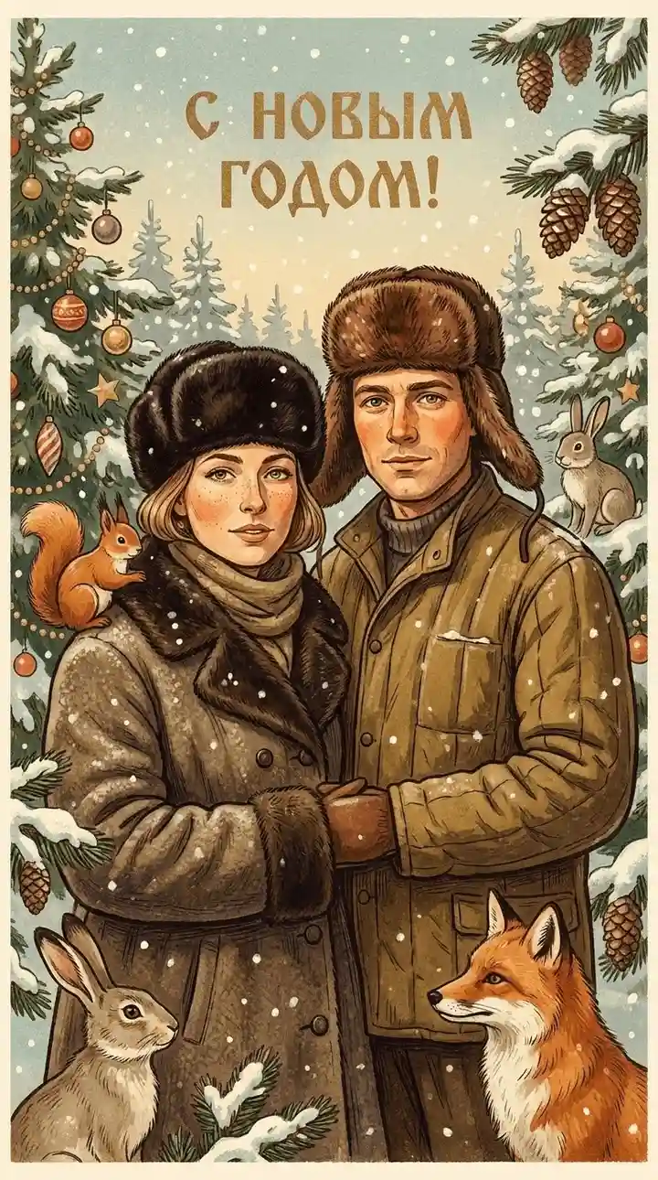 Новогодняя открытка из советской сказки