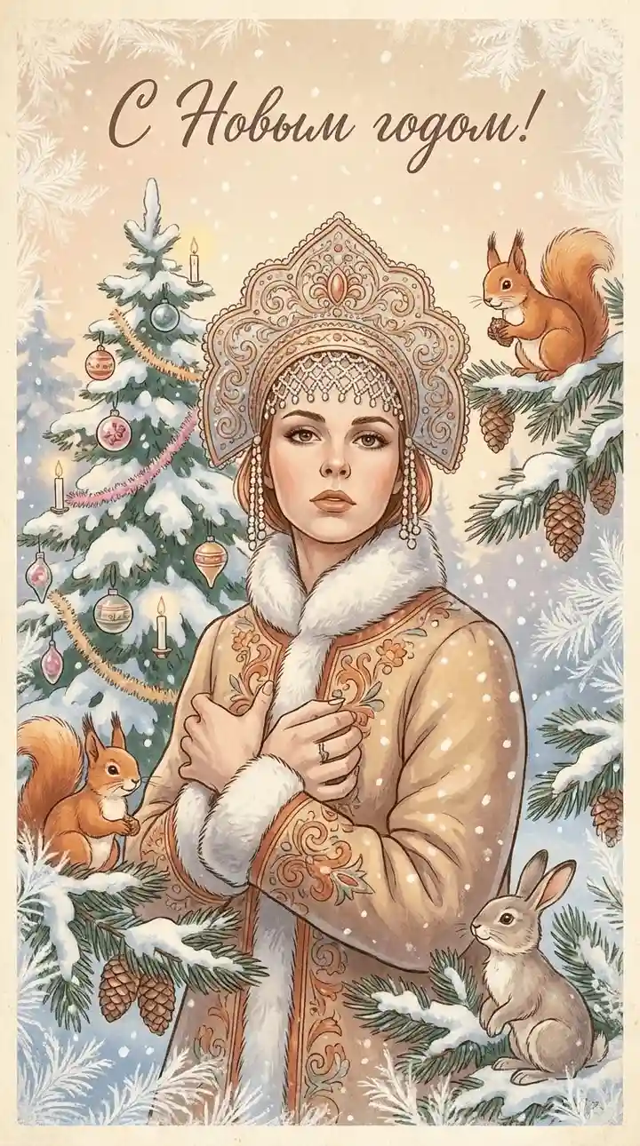 Новогодняя открытка в советском стиле