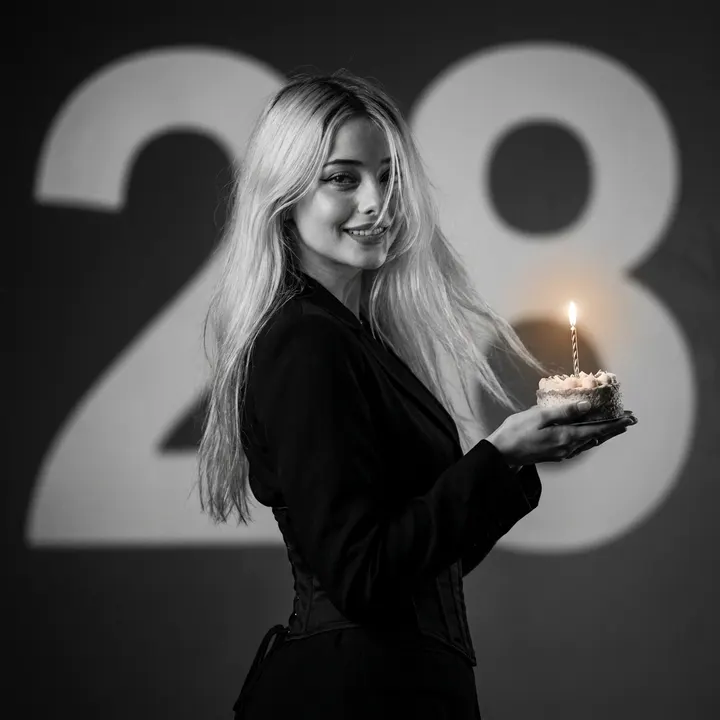 Чёрно-белый портрет на 28 лет