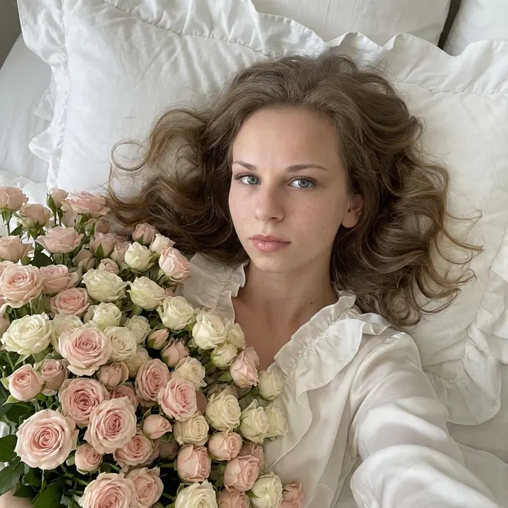 Роскошное селфи с розами в постели