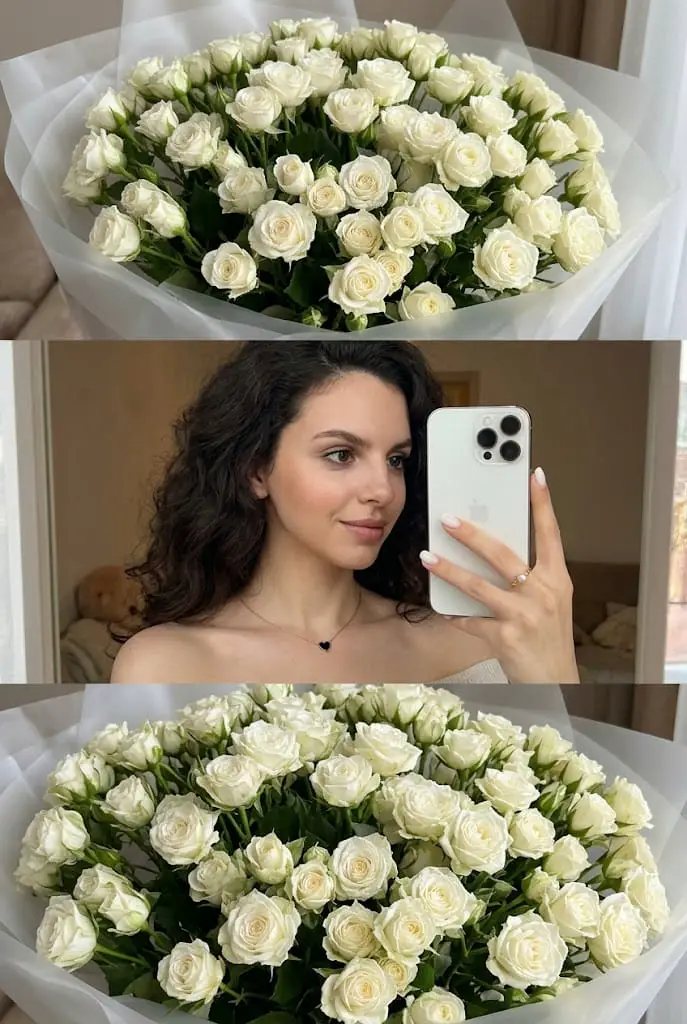 Коллаж селфи с белыми розами
