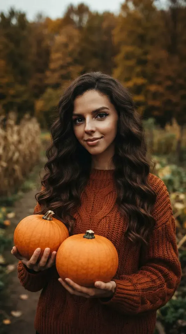 Уютная осенняя фотосессия с тыквами