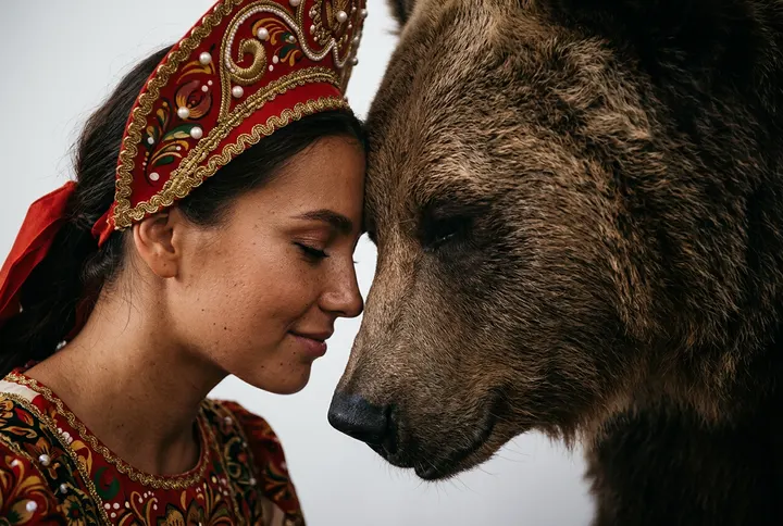 Девушка и медведь в кокошнике