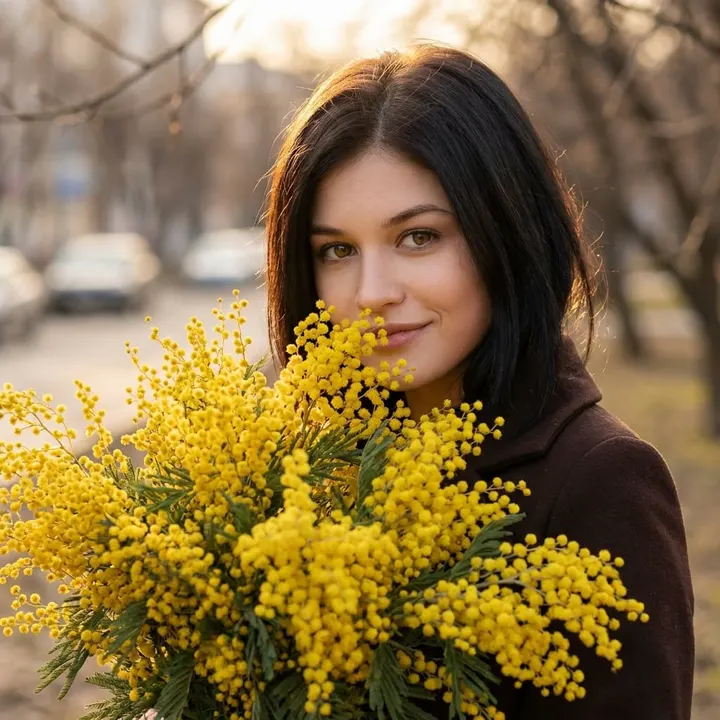 Портрет с мимозой весной