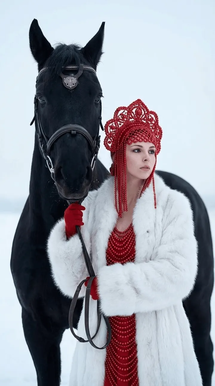 Царевна с вороным конем — пример фото по шаблону