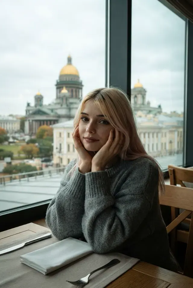 Уютный осенний портрет в ресторане