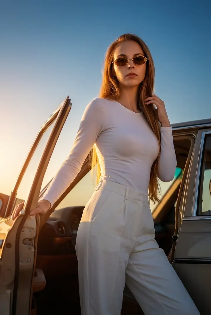 Летняя fashion-съёмка у машины