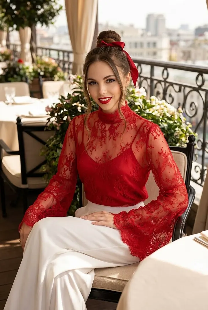 Женщина на террасе ресторана