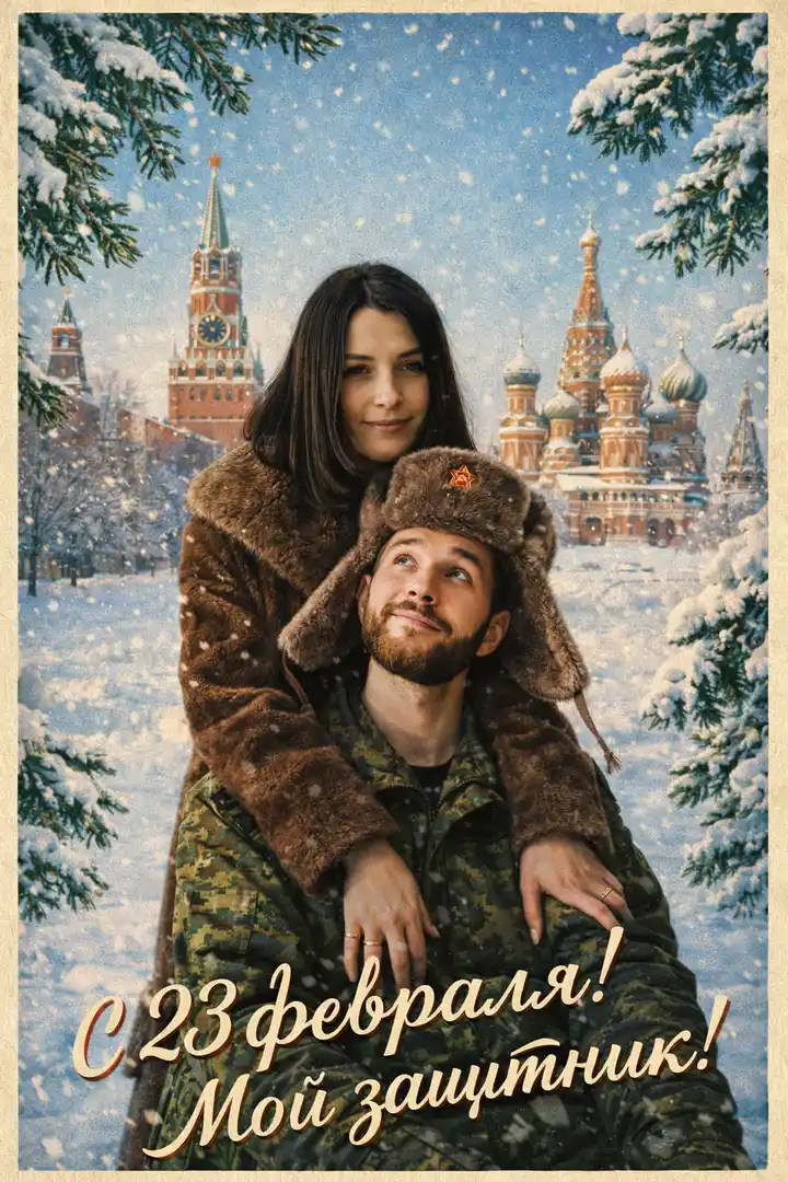 Советская зимняя открытка для пары