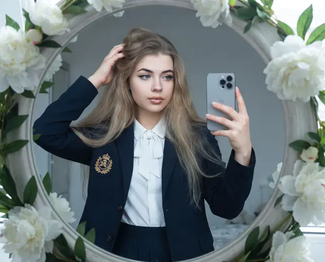 Селфи в зеркале с пионами