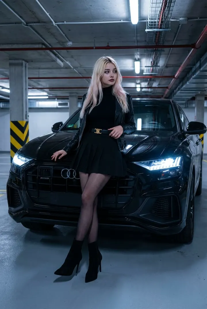Девушка на паркинге с Audi Q8