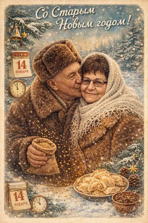 Винтажная новогодняя открытка