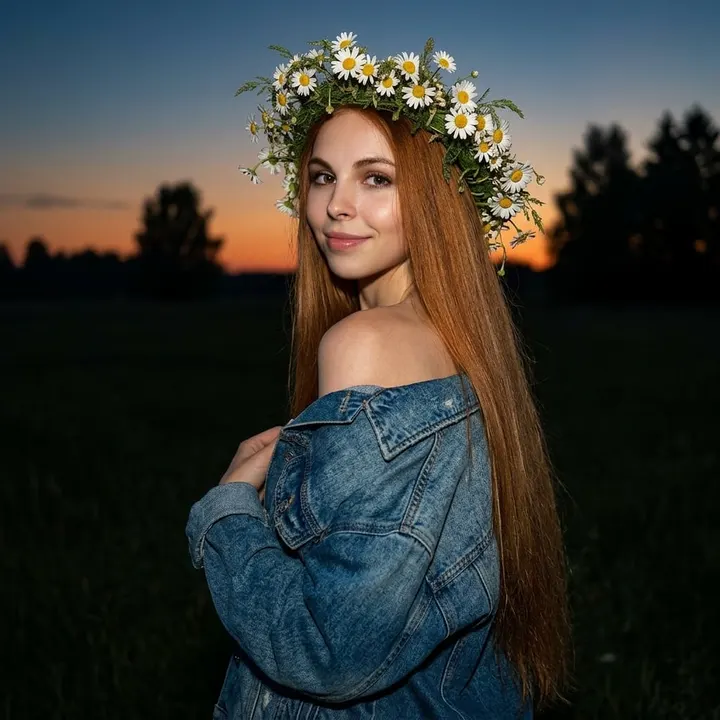 Девушка в джинсе и ромашках