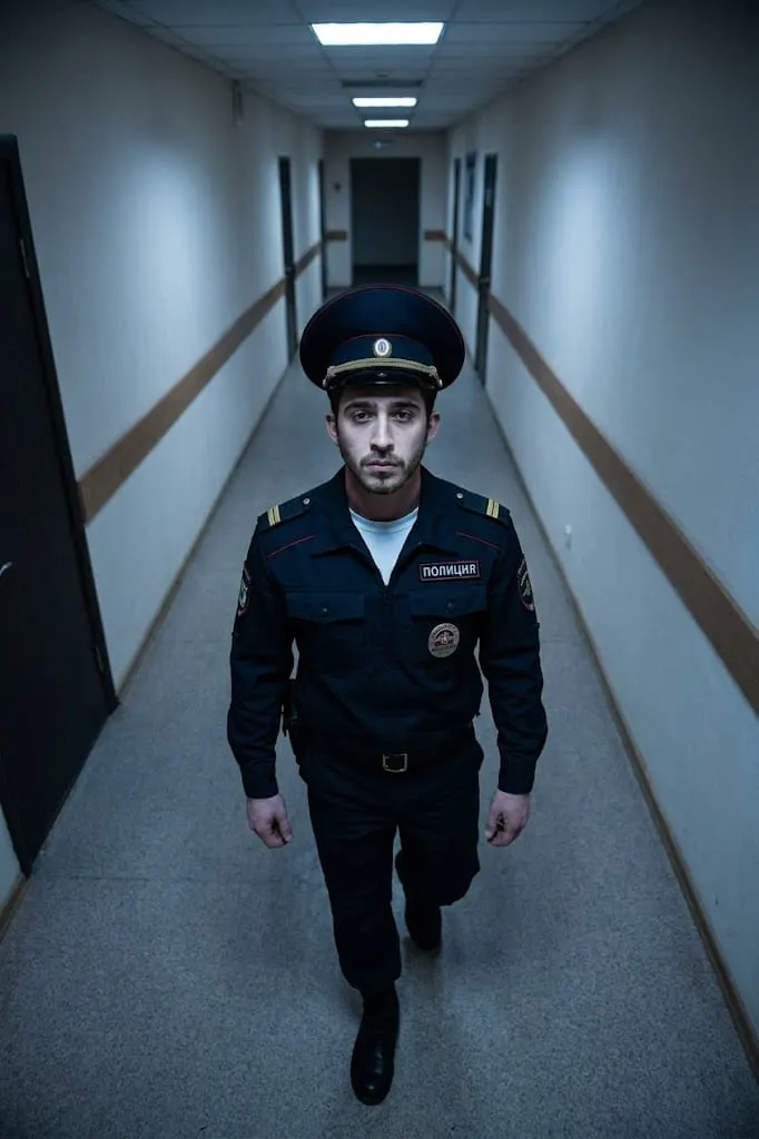 Полицейский в отделе сверху