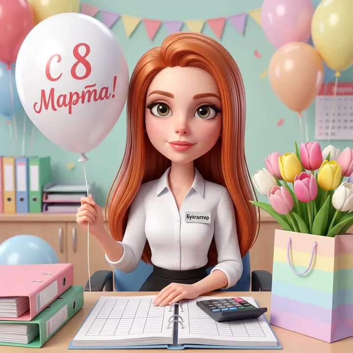 Бухгалтер в 3D стиле 8 марта