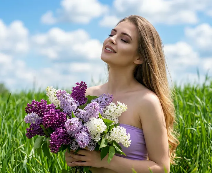 Портрет с букетом сирени
