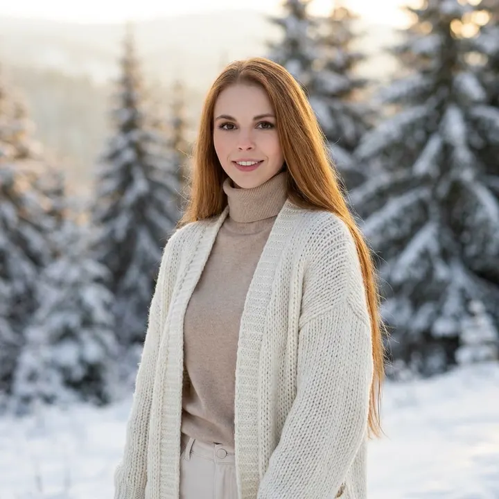 Девушка в заснеженном лесу