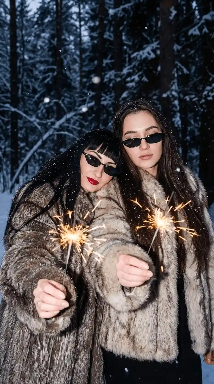 Зимняя вечеринка с бенгальскими огнями — пример фото по шаблону