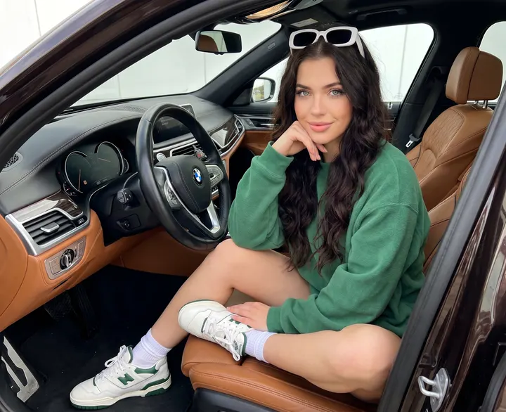 Женщина в белом BMW
