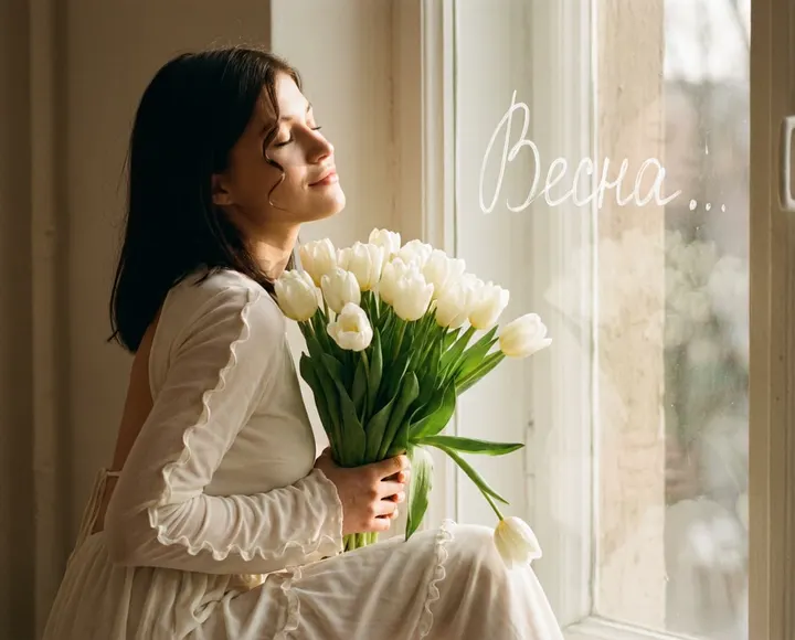 Весенний портрет с белыми тюльпанами