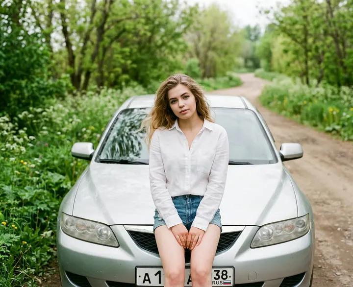 Девушка на капоте авто