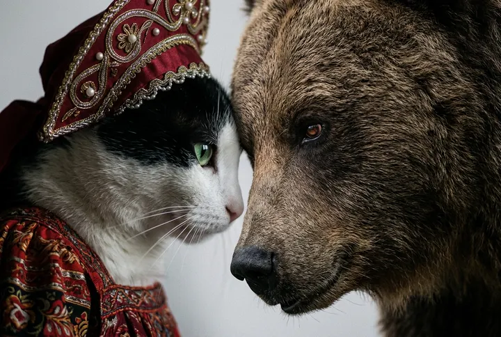 Девушка и медведь в кокошнике
